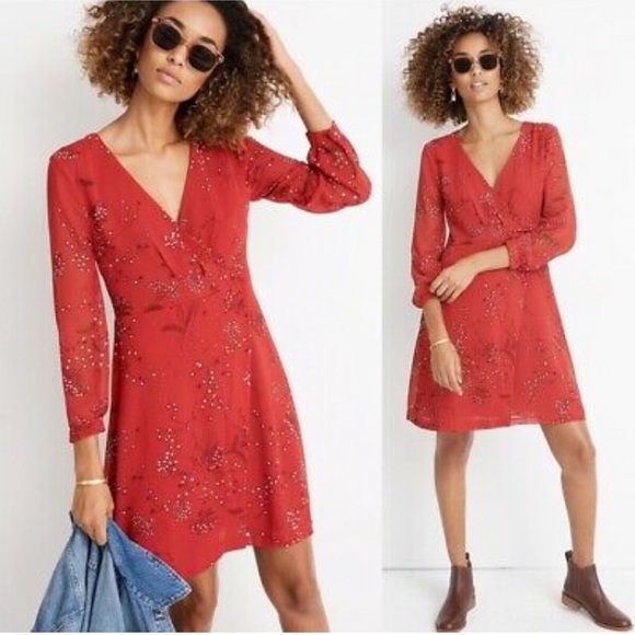 Madewell Dresses & Skirts - Madewell Hazelwood Red Midi dress floral print NWT